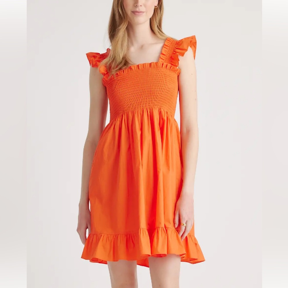 Quince 100% Organic Cotton Smocked Mini Dress Medium